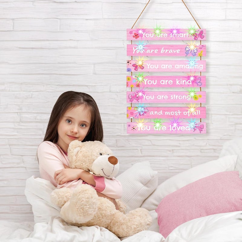 FIOBEE Girls Room Décor for Teen Girls Boys with LED Light Wall Decor for Bedroom Motivational Inspirational Wall Art Room Decoration for Kids Studyroom, 8 Kinds of Lights, Light Pink Butterfly - Image 2